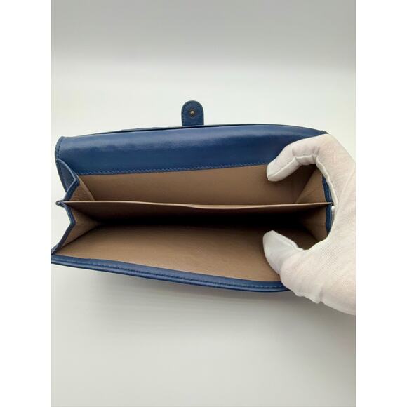 Auth BOTTEGA VENETA | Intrecciato Leather Long Flap Blue Chain Wallet | Handbag - Picture 4 of 9